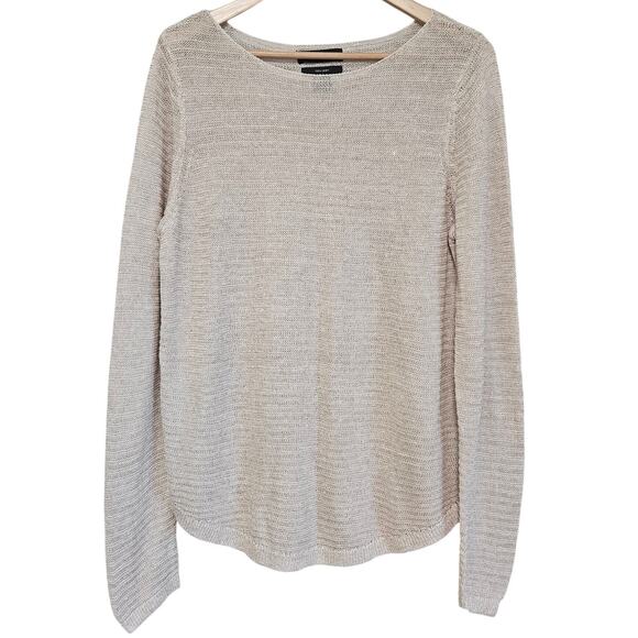 Tahari Linen Knit Top Womens XL Beige Sweater Coastal Minimalist Neutral - Picture 1 of 9